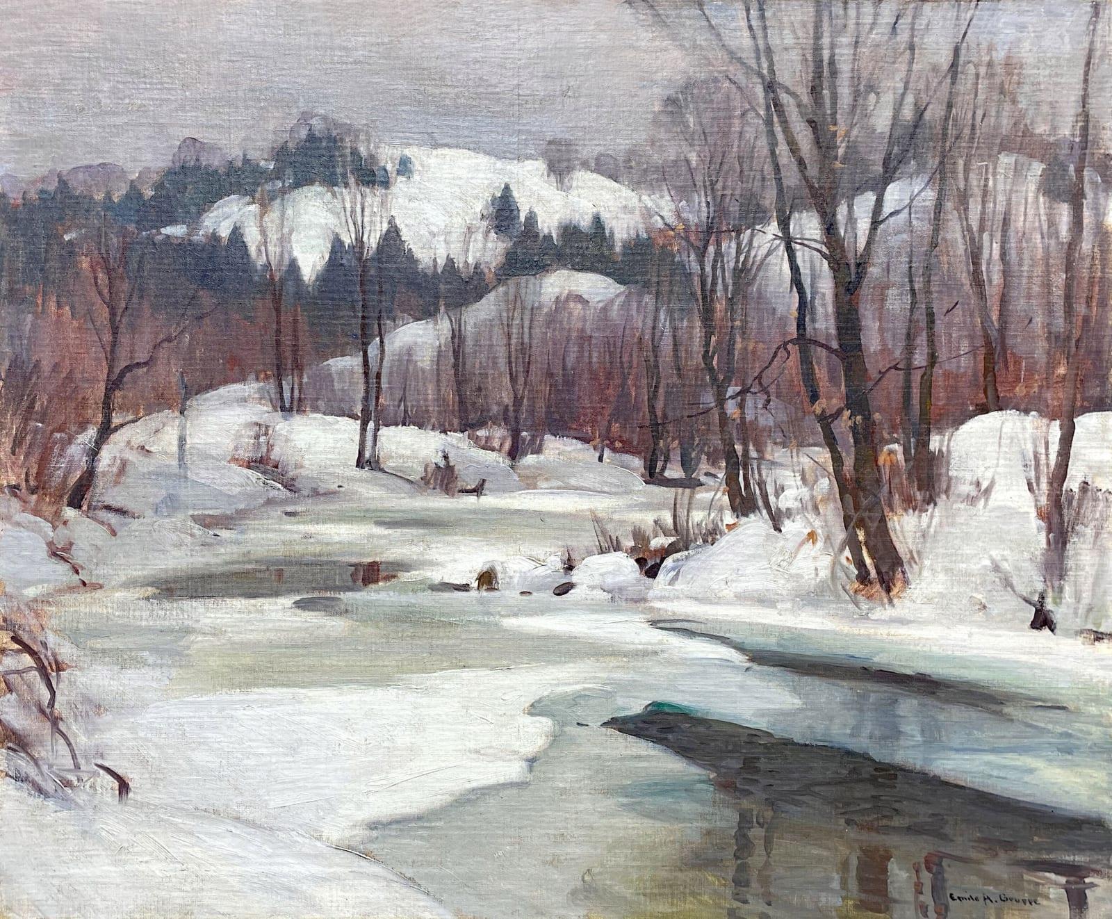 Bosque de invierno con arroyo
