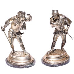 Emile Guillemen Two Cavaliers Silvered Bronze