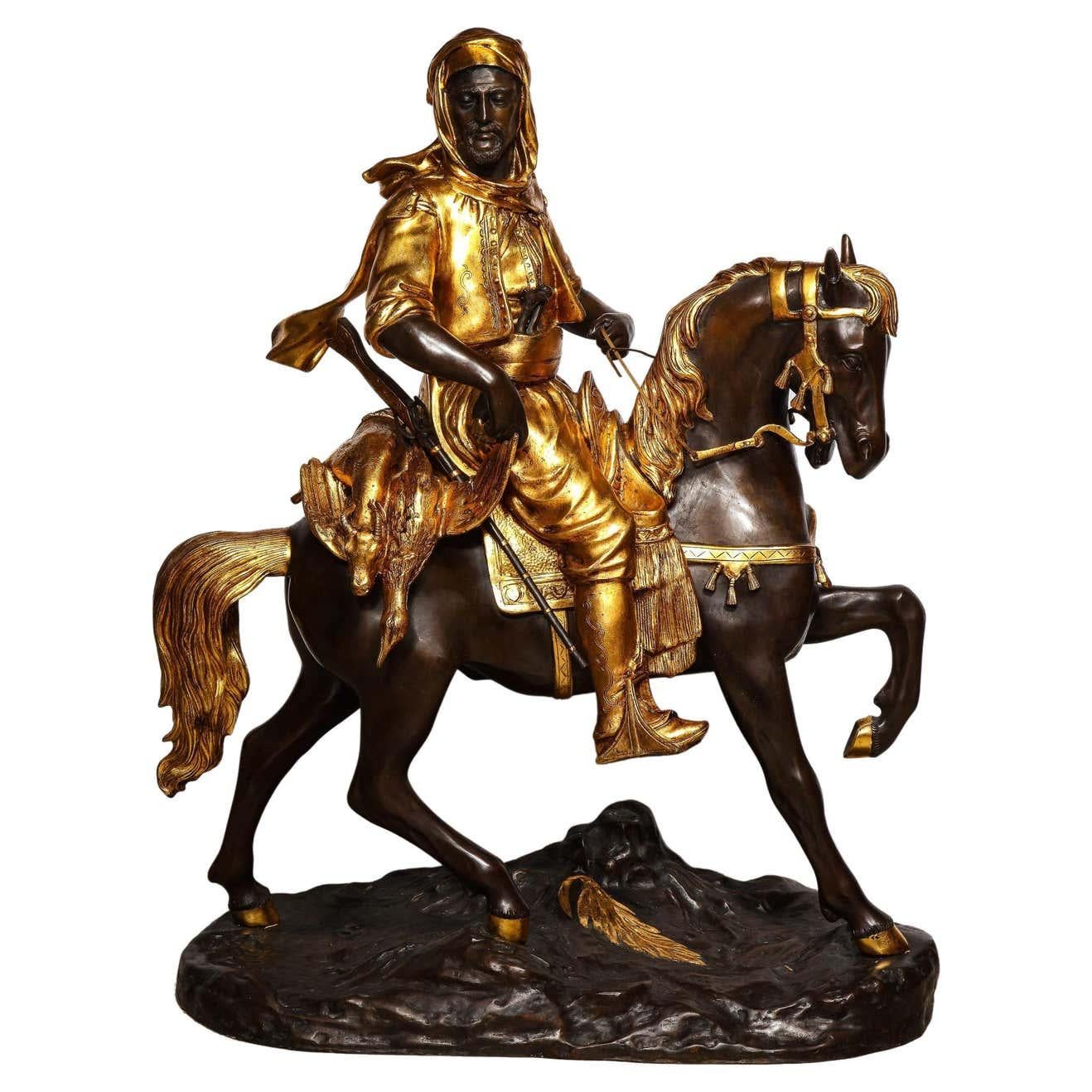 Émile Guillemin Figurative Sculpture - A Monumental Orientalist Bronze Sculpture "Cavalier Arabe" After Emile Guillemin
