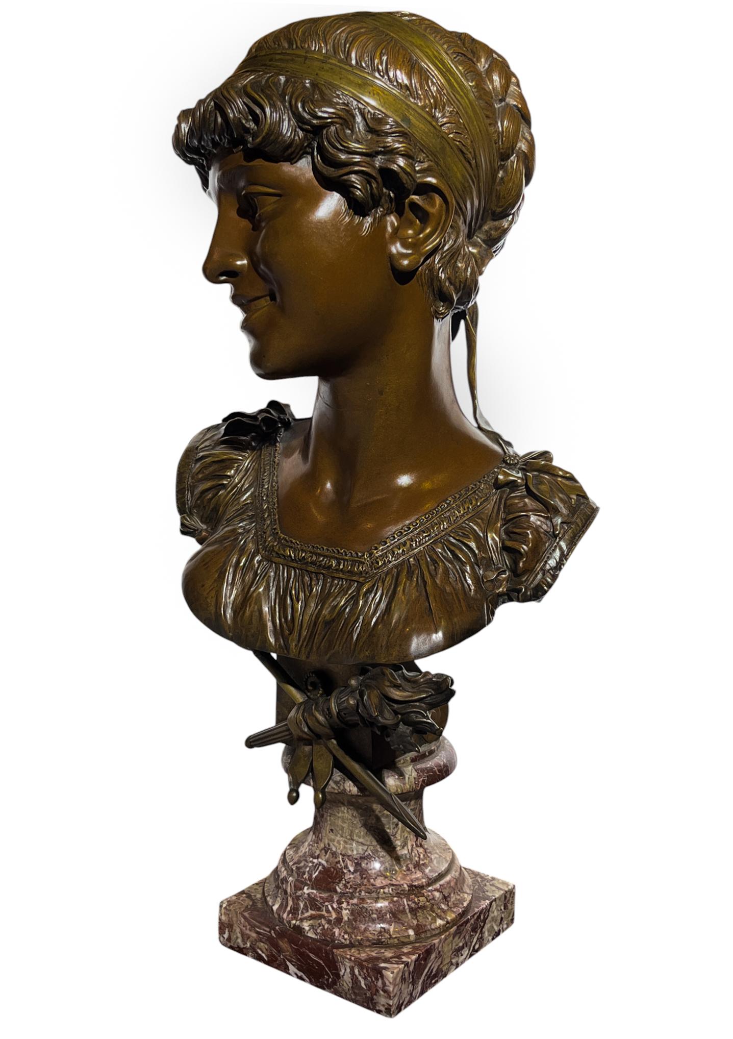 Antike Bronzebüste einer französischen Frau aus der Provinz, um 1882 von Émile Guillemin im Angebot 9