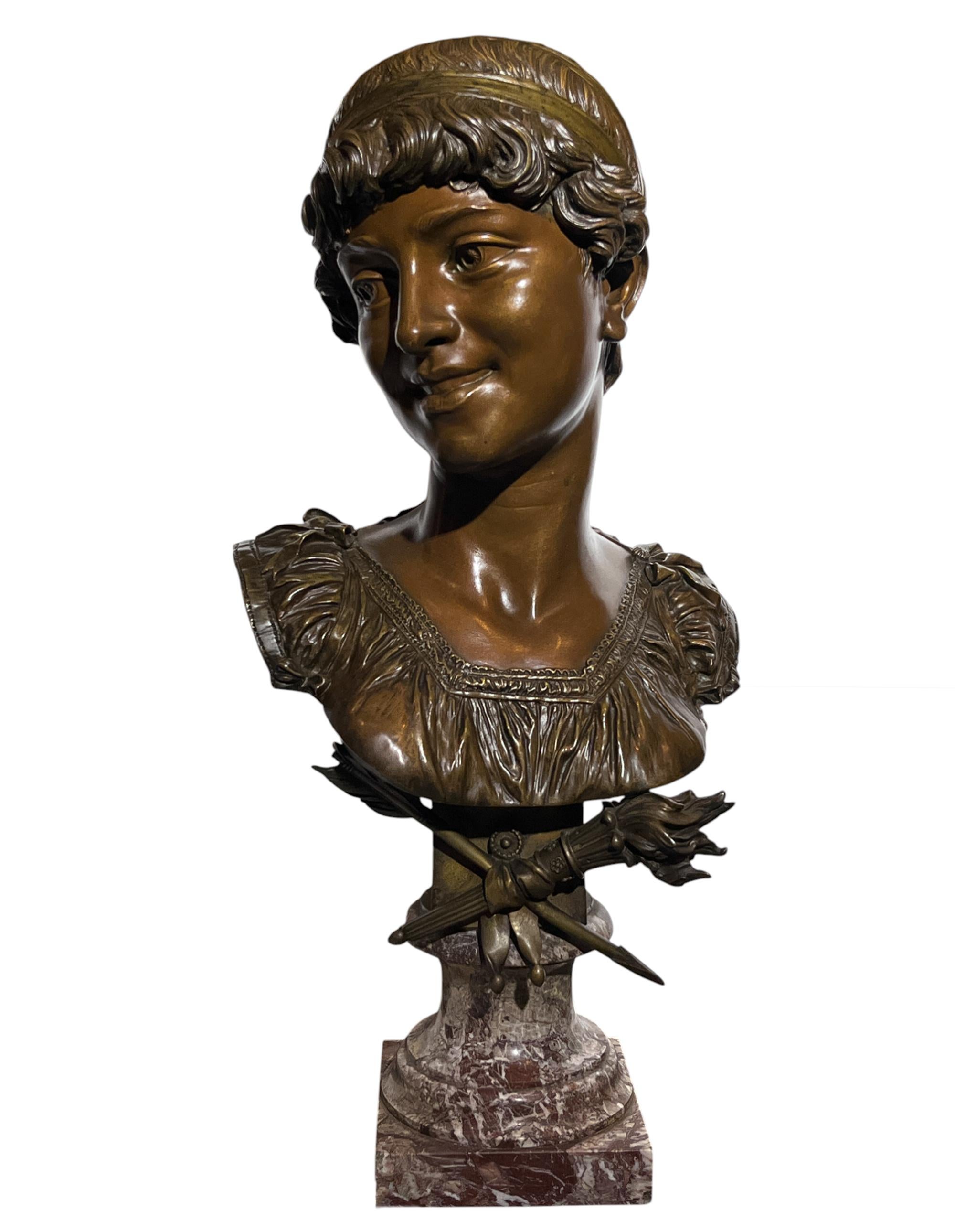 Antike Bronzebüste einer französischen Frau aus der Provinz, um 1882 von Émile Guillemin im Angebot 10