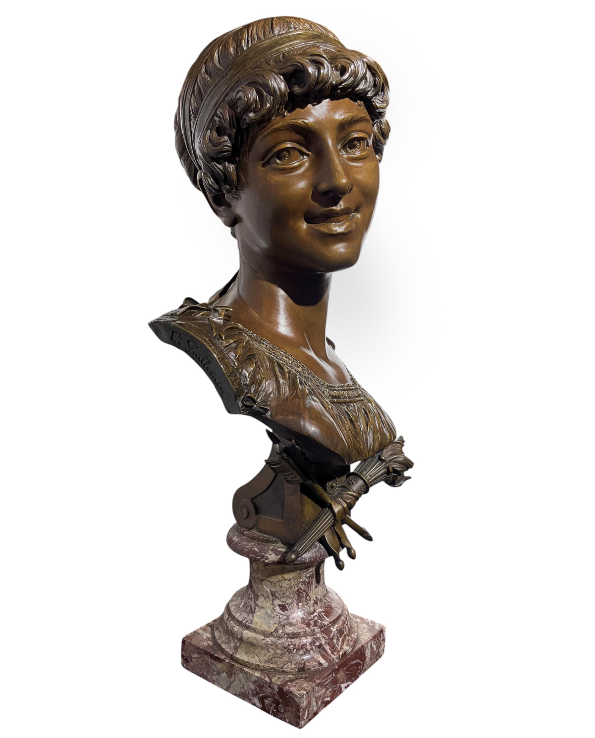 Antike Bronzebüste einer französischen Frau aus der Provinz, um 1882 von Émile Guillemin im Angebot 11