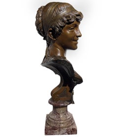 Antique Bronze Bust of a Provincial French Woman C. 1882 by Émile Guillemin