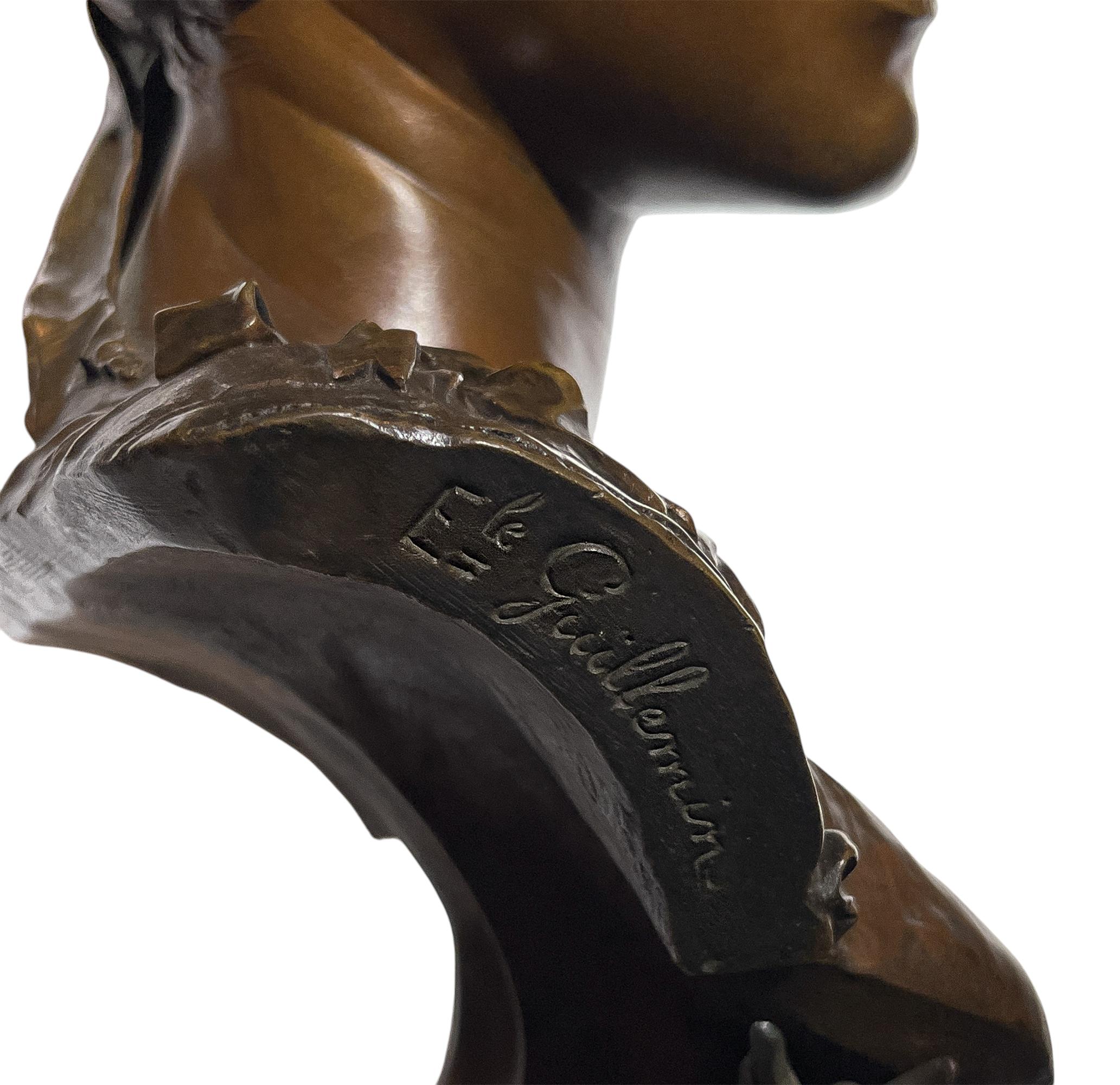 Antike Bronzebüste einer französischen Frau aus der Provinz, um 1882 von Émile Guillemin im Angebot 2