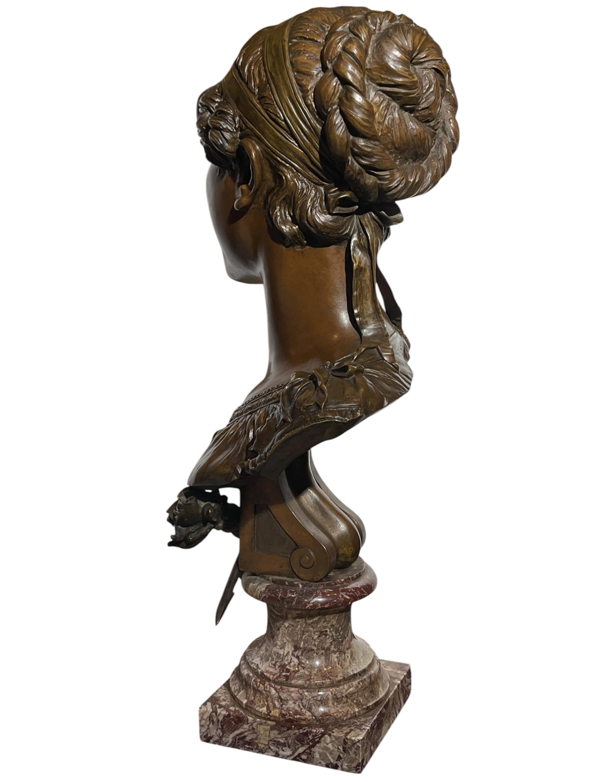 Antike Bronzebüste einer französischen Frau aus der Provinz, um 1882 von Émile Guillemin im Angebot 6