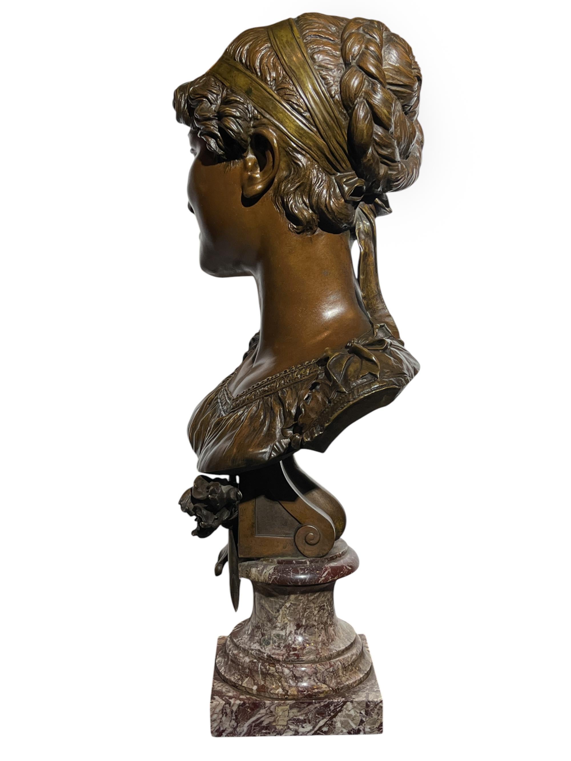 Antike Bronzebüste einer französischen Frau aus der Provinz, um 1882 von Émile Guillemin im Angebot 7