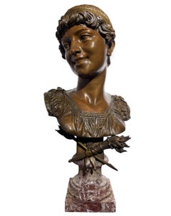 Antike Bronzebüste einer französischen Frau aus der Provinz, um 1882 von Émile Guillemin
