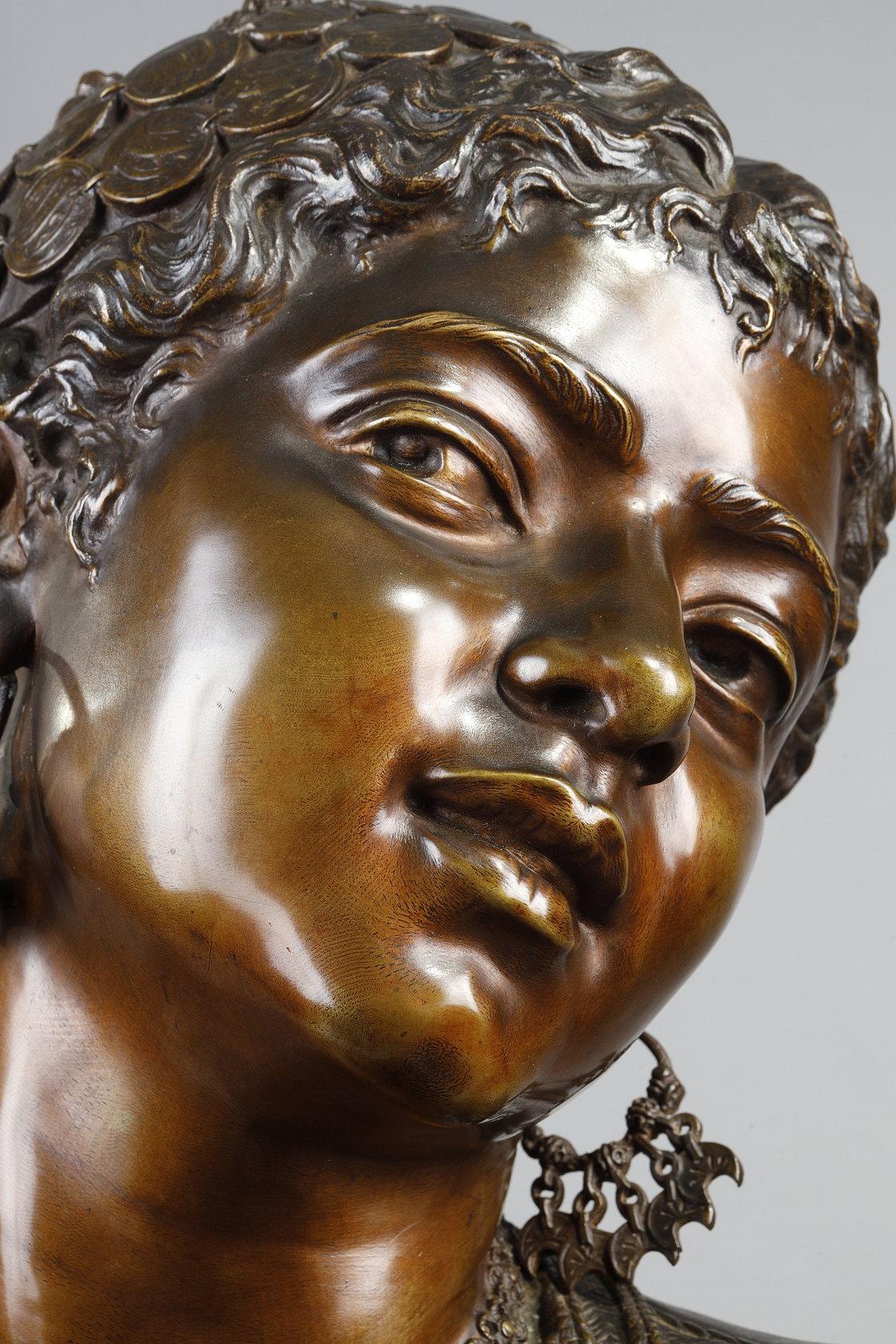 Bust of an Oriental Woman - Gold Figurative Sculpture by Émile Guillemin