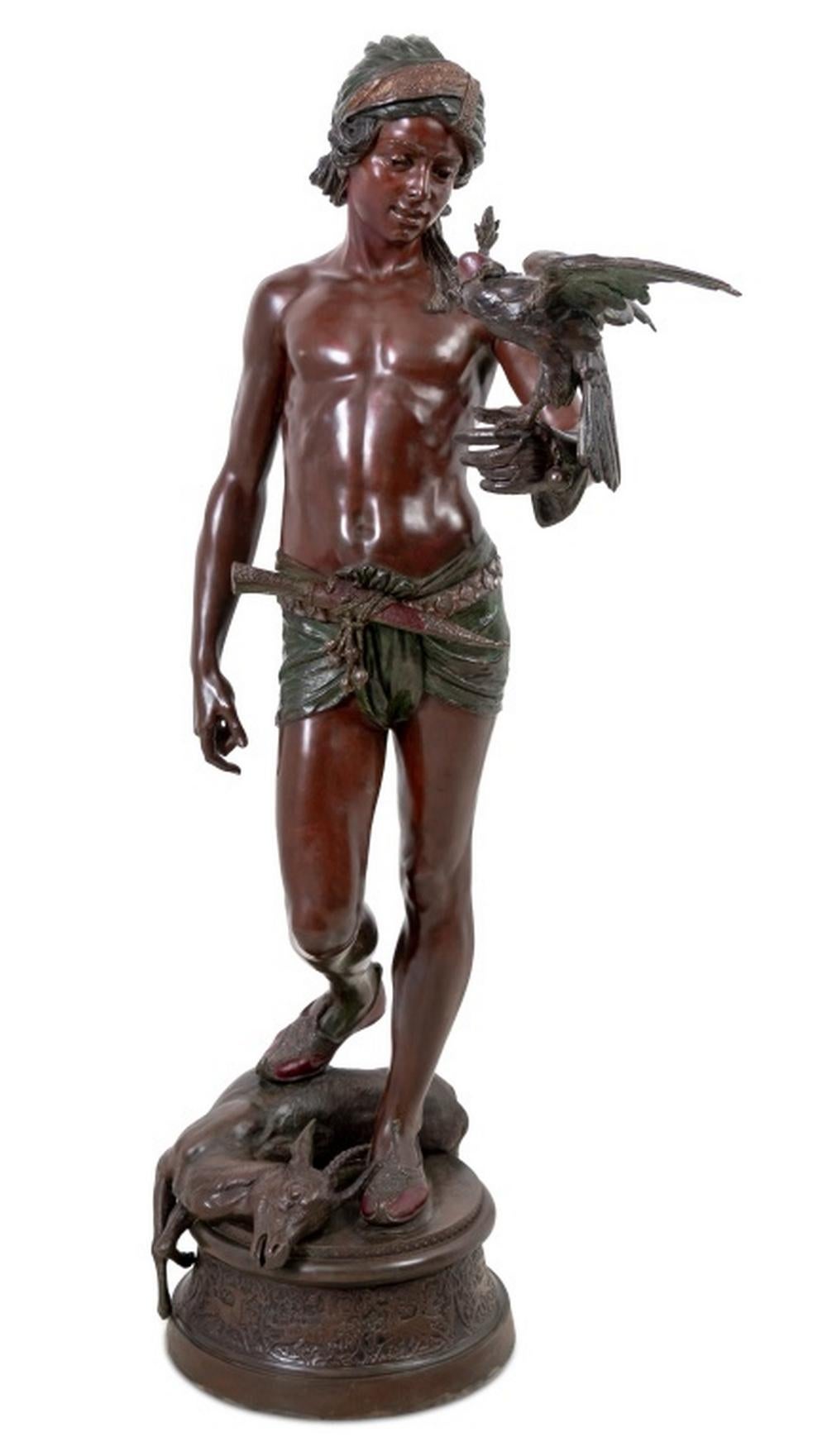 Émile Guillemin Nude Sculpture - Emile Guillemin "The Falconer" Patinated Bronze