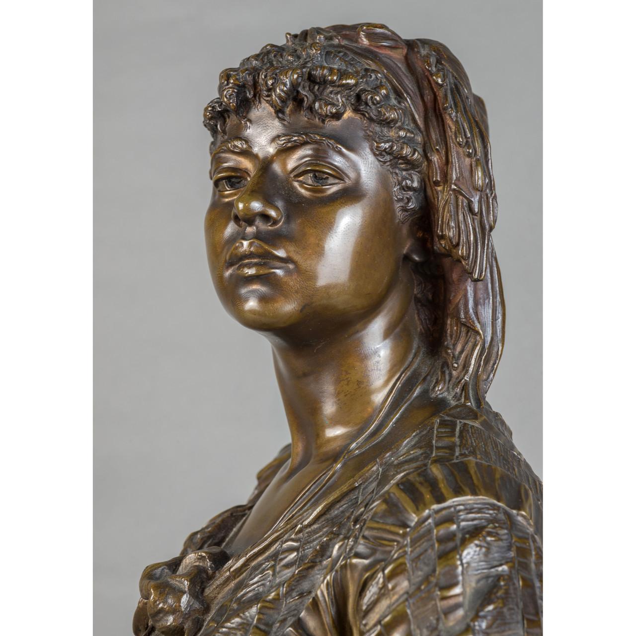 Französische Bronzebüste einer algerischen Schönheit – Sculpture von Émile Guillemin