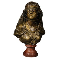Antique Émile Guillemin, A Fine Orientalist Bust of a Young Woman