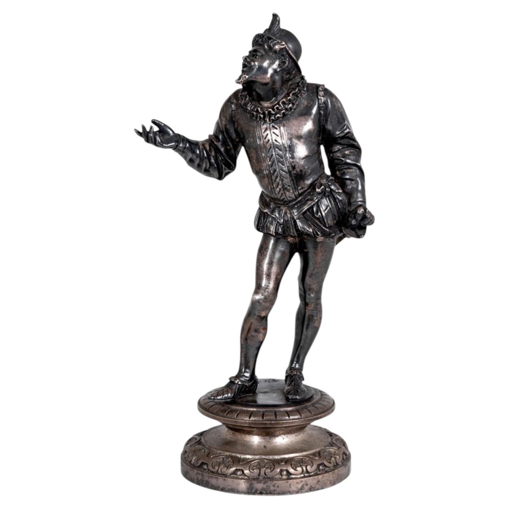 Emile Coriolan Hippolyte Guillemin Standing Swordsman Silvered Bronze Sculpture For Sale