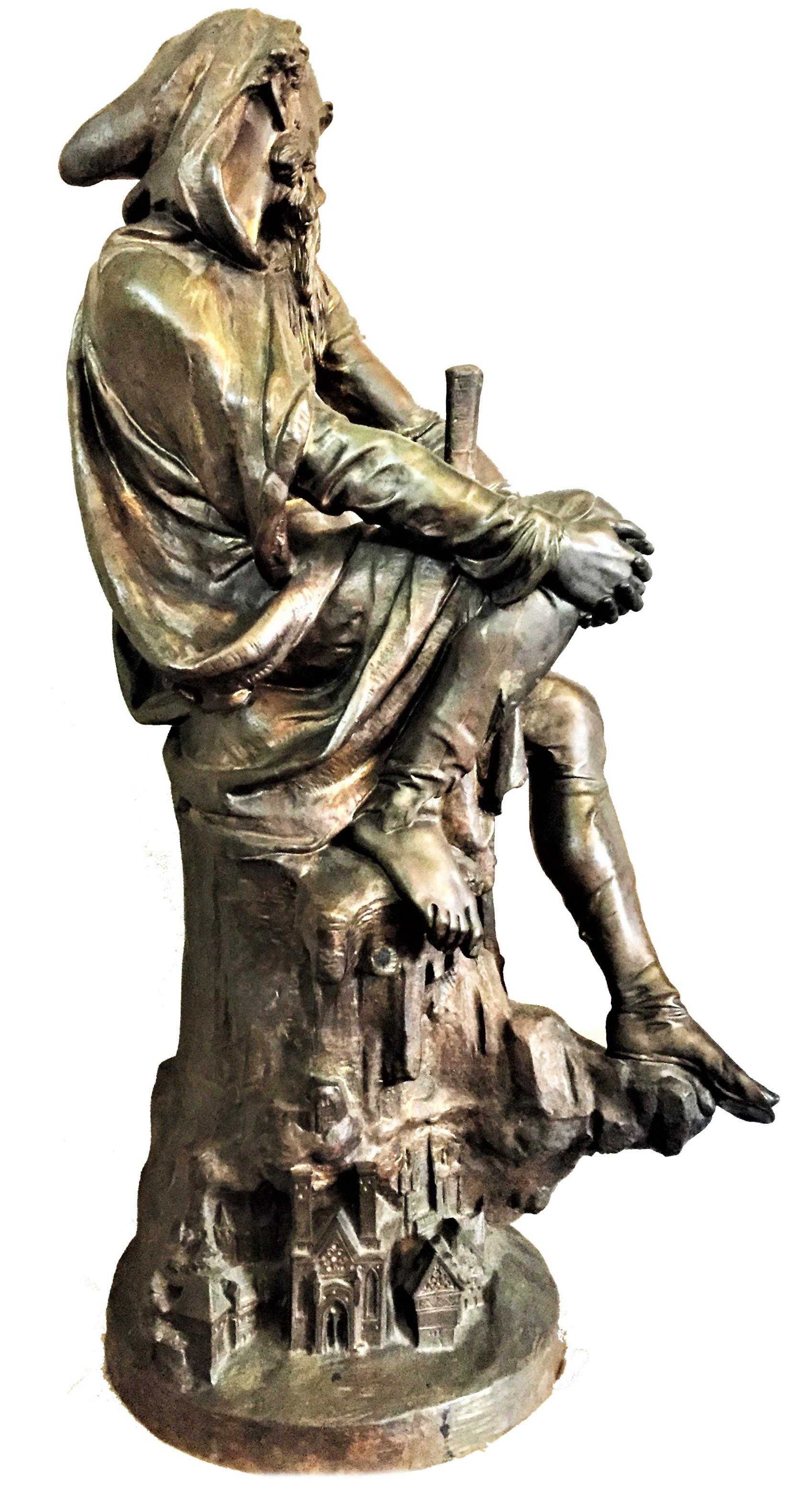 Français Émile Hébert, Le vagabond, Sculpture en bronze patiné Belle Époque, circa 1880 en vente