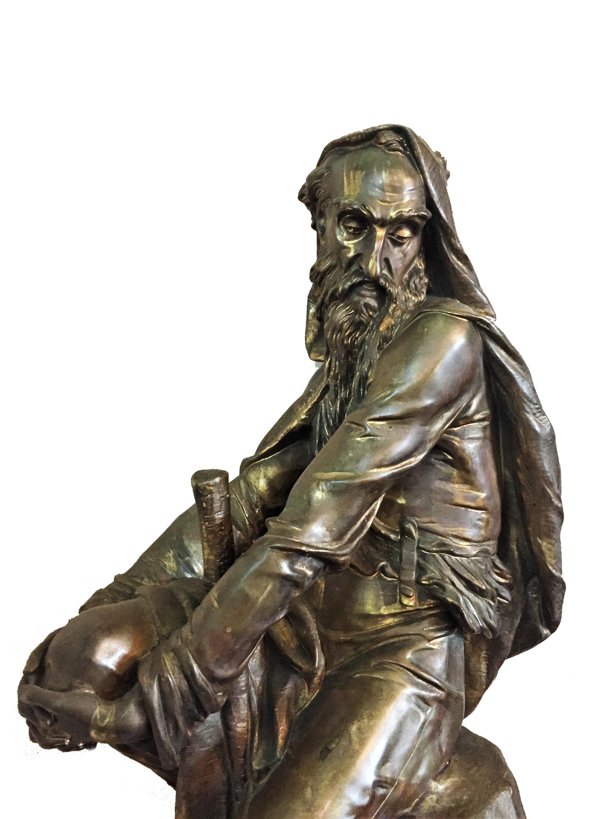 Émile Hébert, the Wanderer, Belle Époque Patinated Bronze Sculpture, circa 1880s In Good Condition For Sale In New York, NY