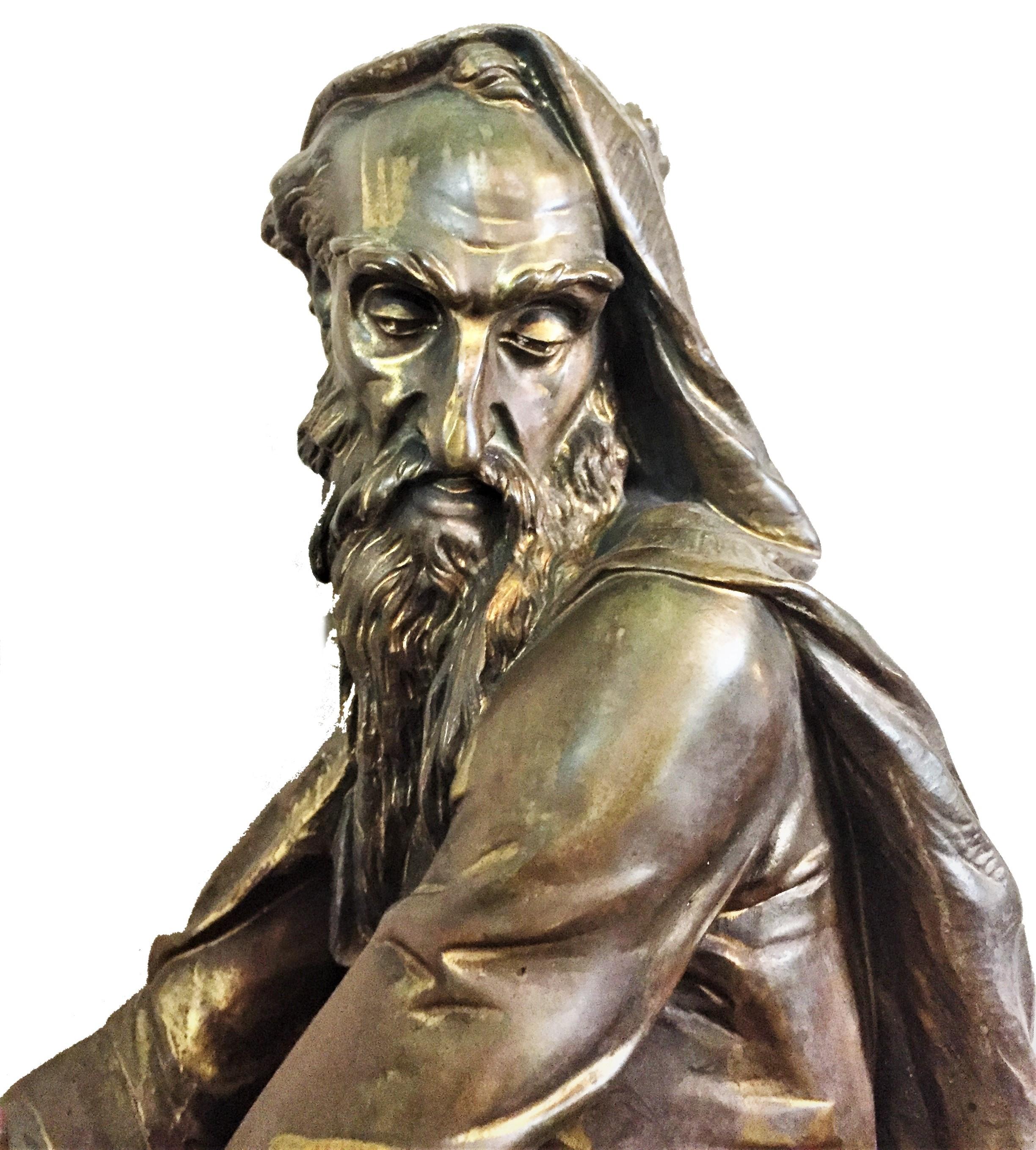 Late 19th Century Émile Hébert, the Wanderer, Belle Époque Patinated Bronze Sculpture, circa 1880s For Sale