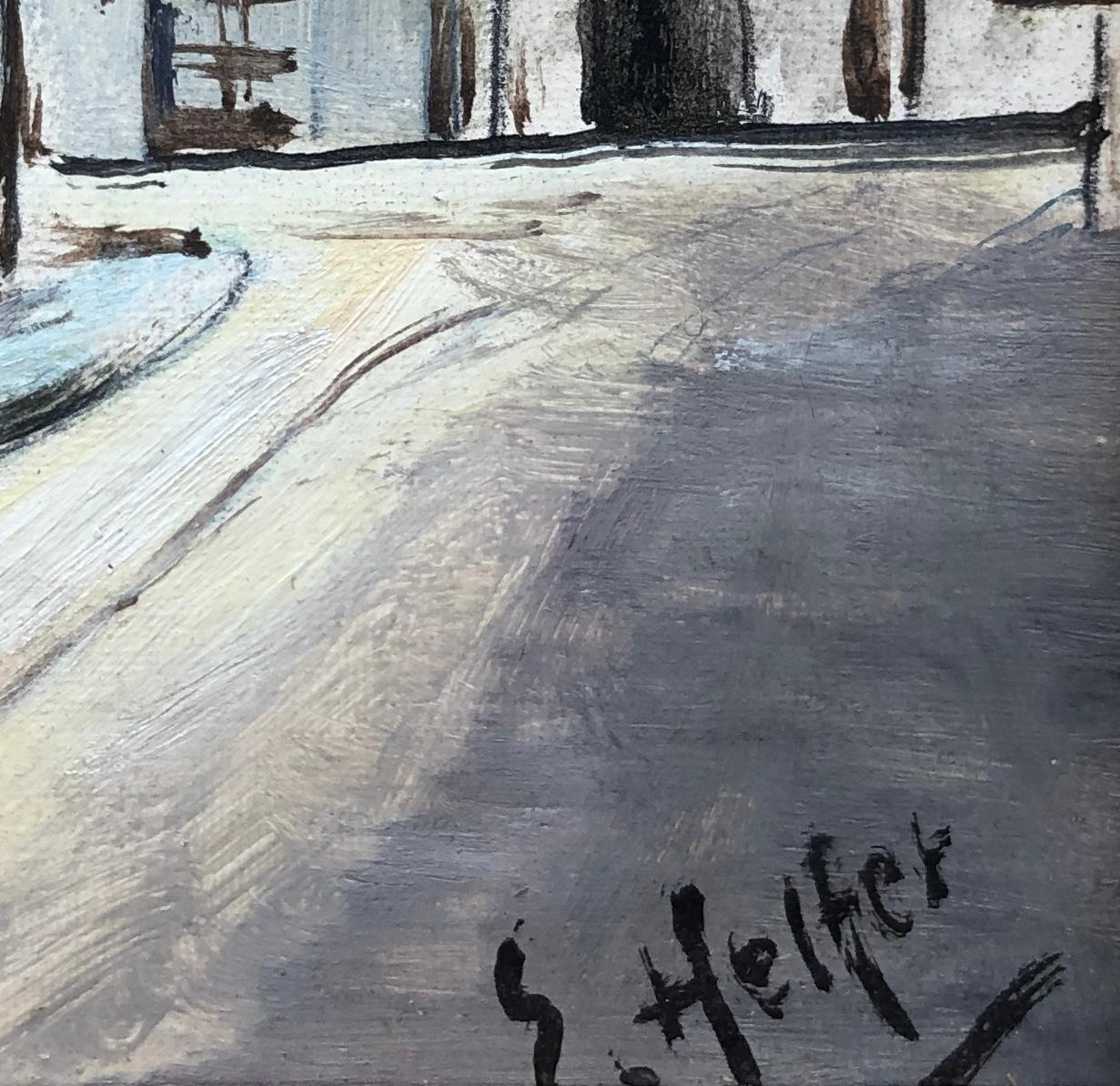 Cafetière de bourse, Genève - Noir Landscape Painting par Emile Helfer