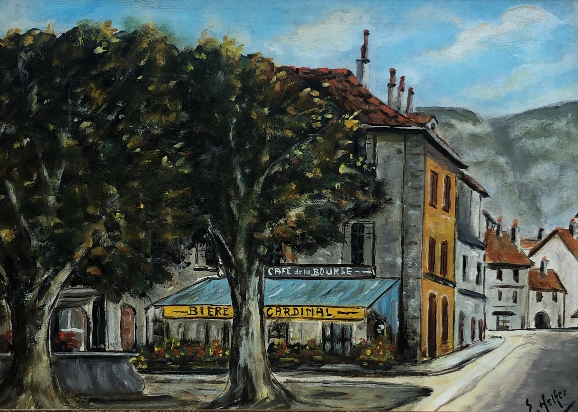 Emile Helfer Landscape Painting - Stock Exchange Cafe, Geneva
