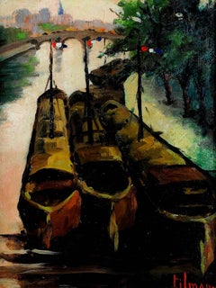Orillas del Sena - Mediados del siglo XX Francia París Pintura Impresionista