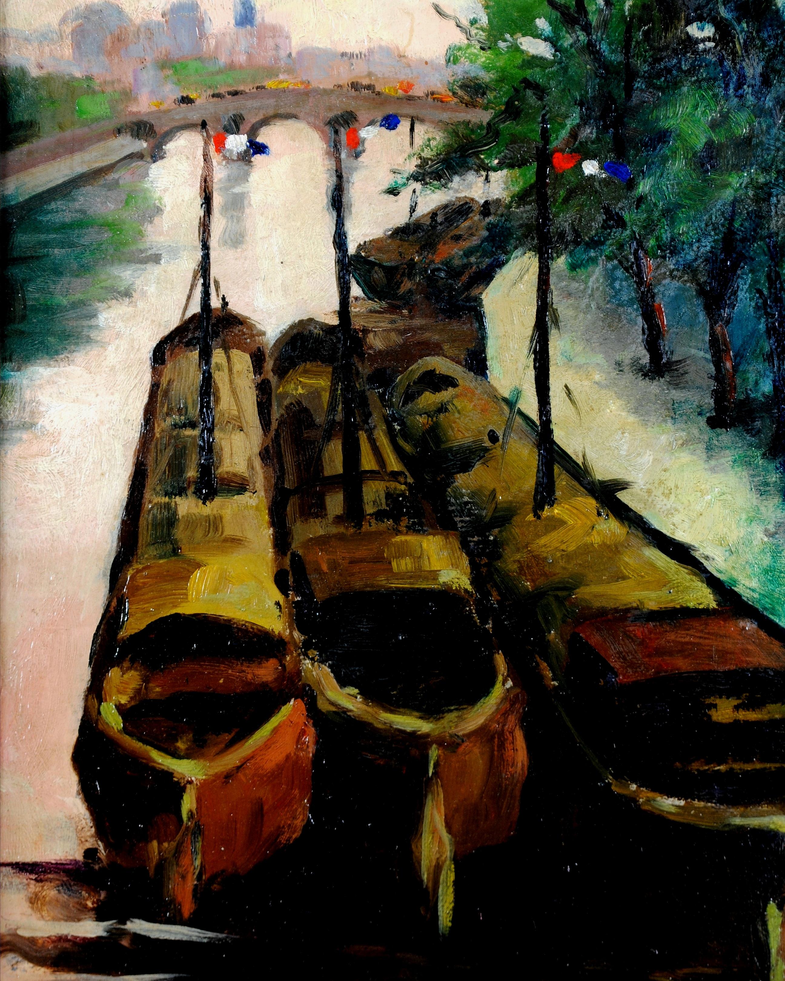 Le rive della Senna - Pittura impressionista della metà del XX secolo, Francia, Parigi - Painting Impressionismo di Emile Henry Tilmans