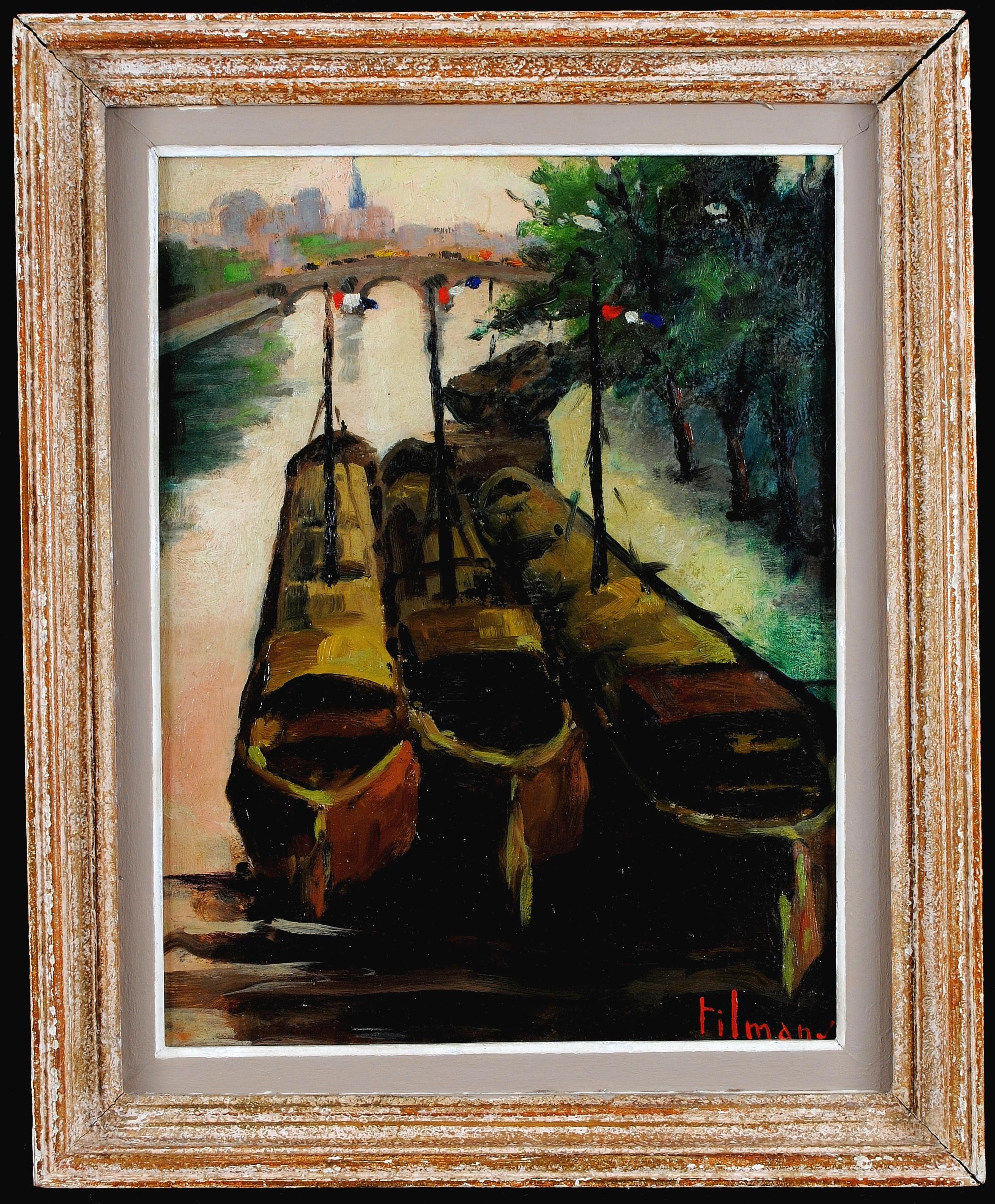 Landscape Painting di Emile Henry Tilmans - Le rive della Senna - Pittura impressionista della metà del XX secolo, Francia, Parigi