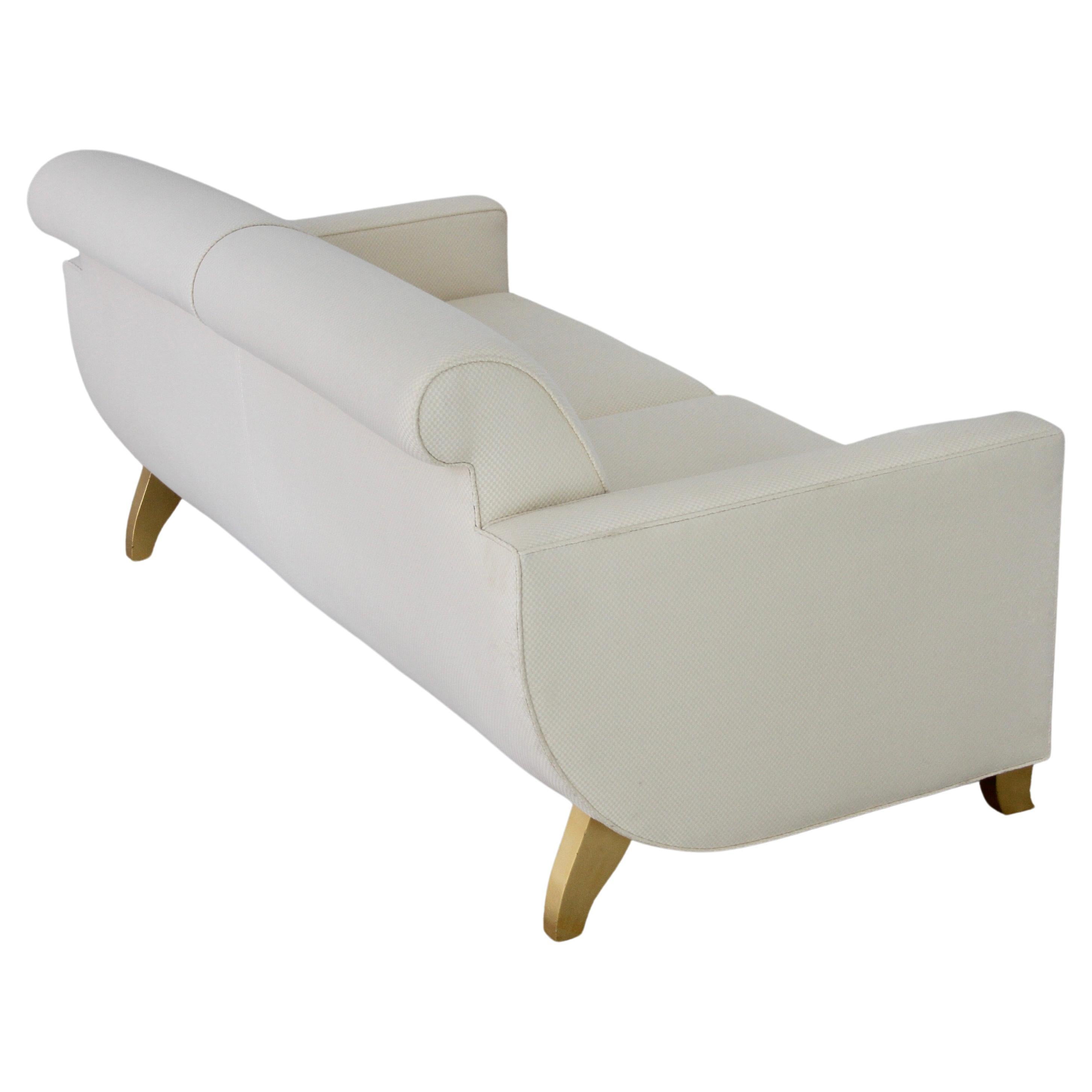 Art Deco Émile-Jacques Ruhlmann 1925 Hydravion Sofa in off White & Gilt Legs 1980s Copy  For Sale