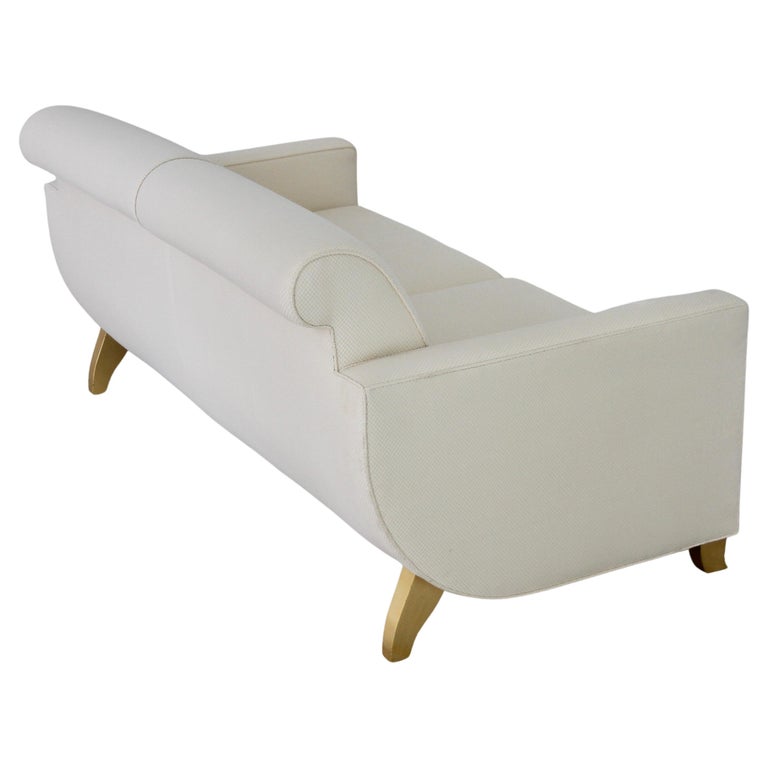 Art Deco Émile-Jacques Ruhlmann 1925 Hydravion Sofa in off White & Gilt Legs 1980s Copy  For Sale