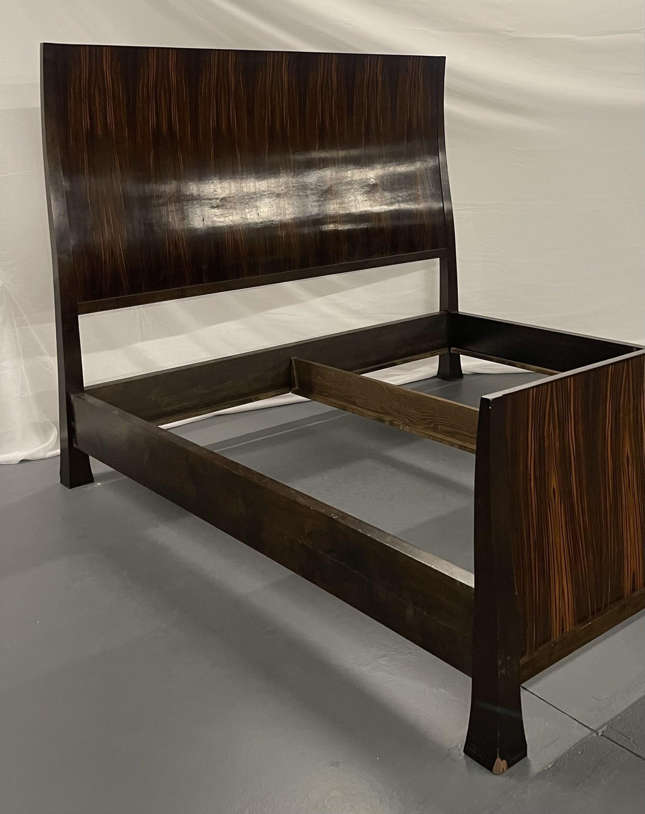 20th Century Art Deco Style Macassar Ebony Veneered King Bed Frame For Sale