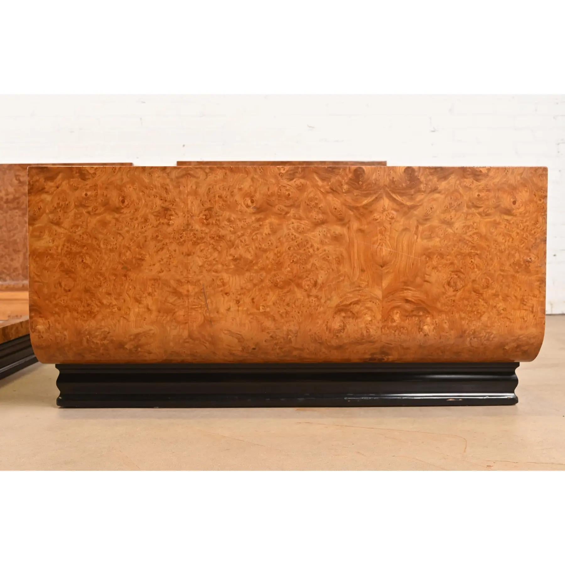 Émile-Jacques Ruhlmann Style French Art Deco Burl Wood Twin Size Beds, Pair For Sale 6