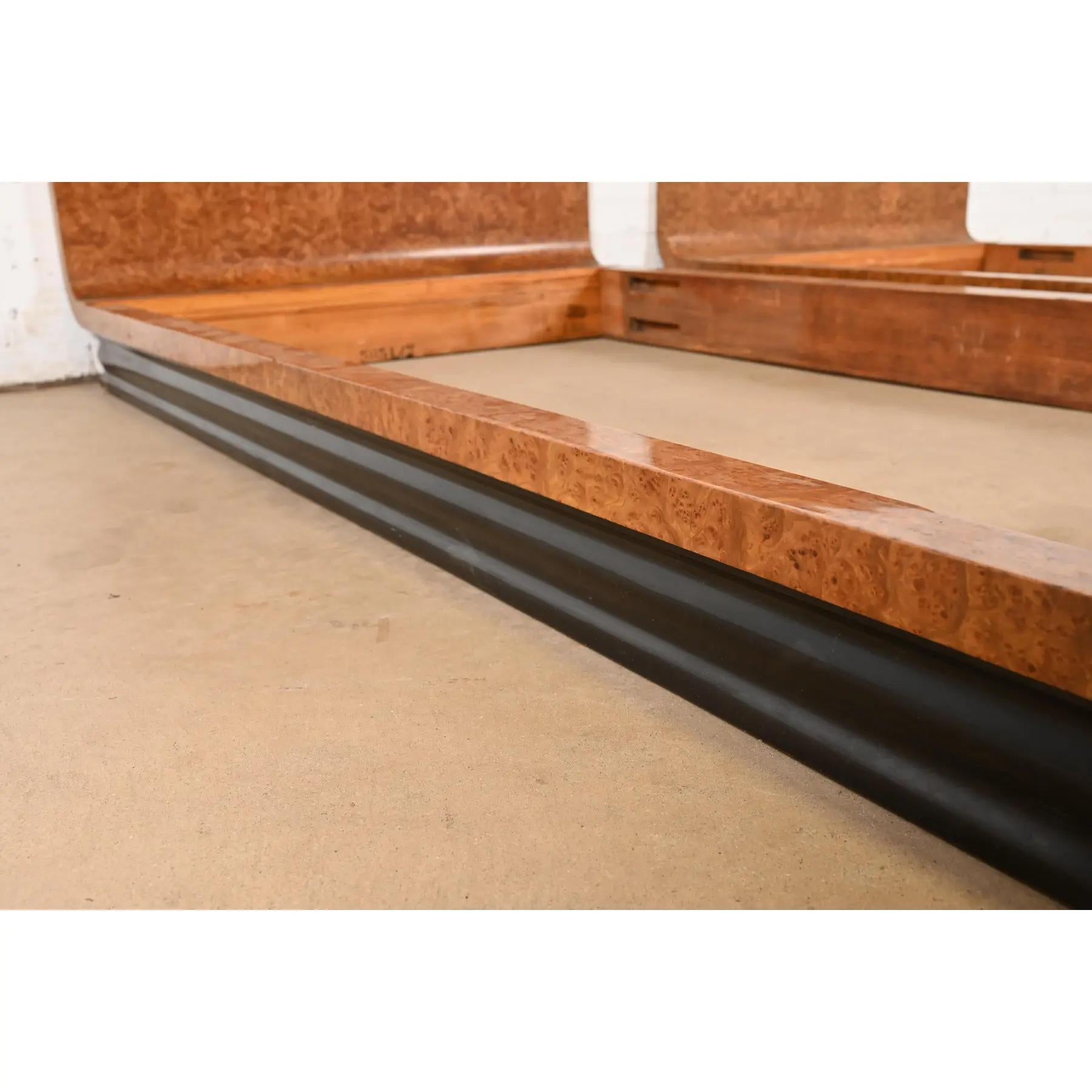 Émile-Jacques Ruhlmann Style French Art Deco Burl Wood Twin Size Beds, Pair For Sale 4