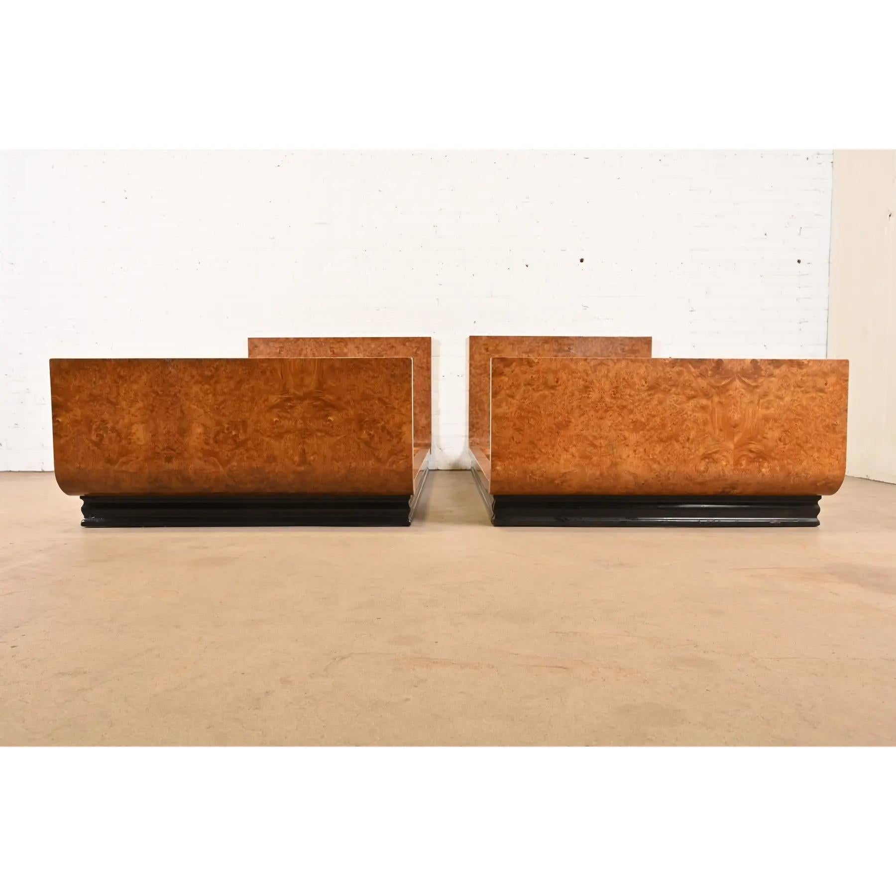 Émile-Jacques Ruhlmann Style French Art Deco Burl Wood Twin Size Beds, Pair For Sale 5