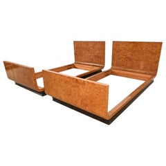 Émile-Jacques Ruhlmann Style French Art Deco Burl Wood Twin Size Beds, Pair
