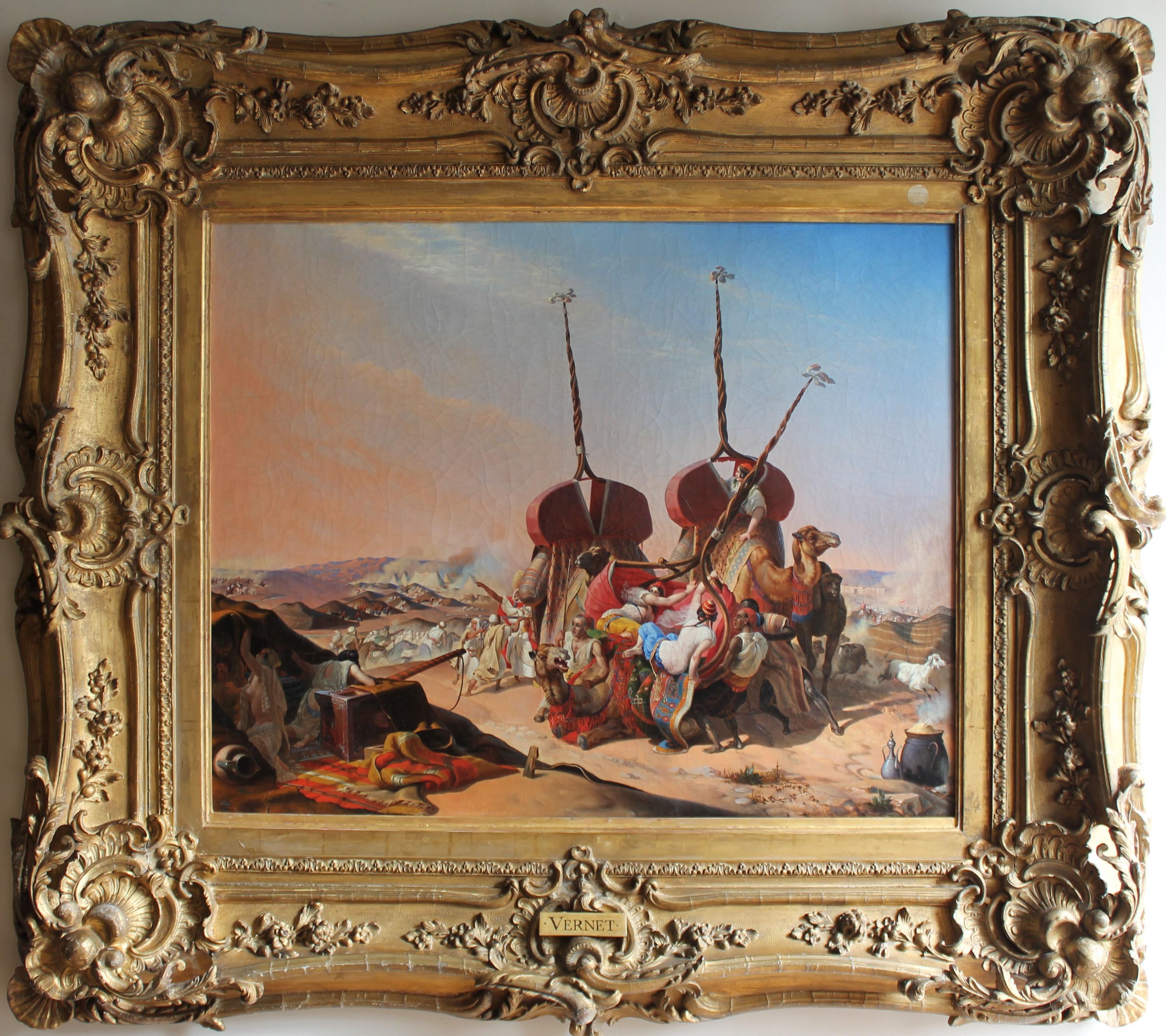 Figurative Painting Émile Jean-Horace Vernet  - Peinture à l'huile française du 19e siècle en Algérie - Capture du Smalah de Abd el Kader