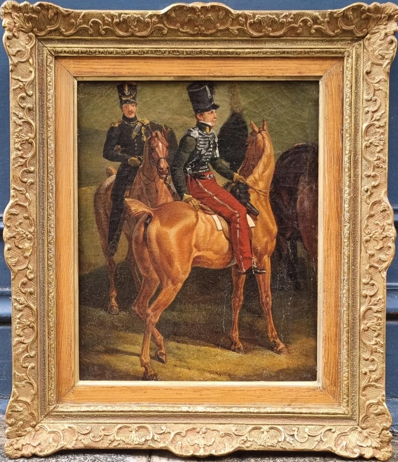 Quadro romantico francese 19° Circolo di Horace VERNET I cavalli degli Ussari - Painting Romantico di Émile Jean-Horace Vernet 