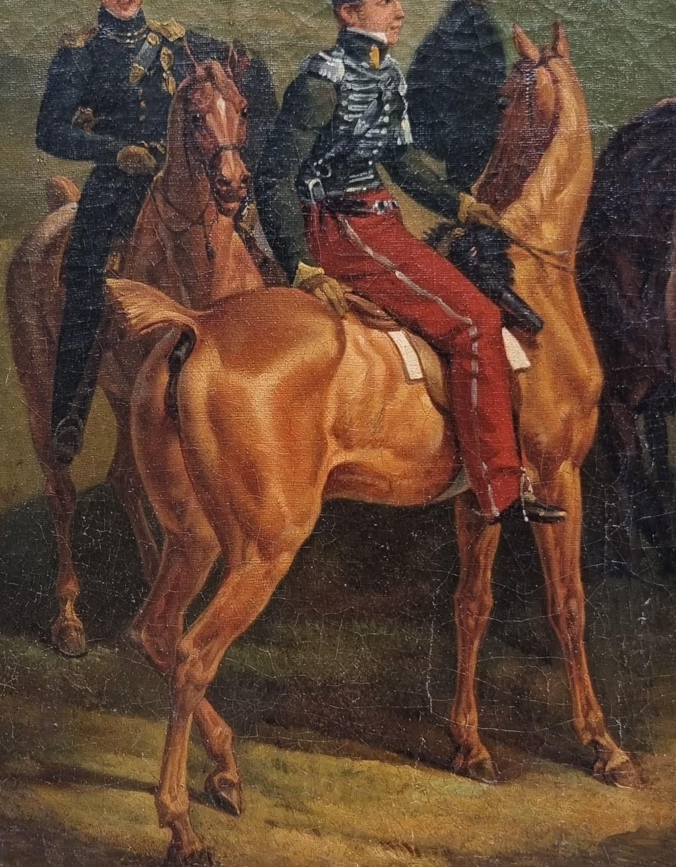 Scuola francese del XIX secolo (Entourage di Horace VERNET)
Gli ussari
Olio su tela
Senza segno
41 x 33,5 cm (58 x 50 cm con la cornice)
Bellissima cornice in stile Regence
Buono stato (craquelures e un piccolo restauro in basso a sinistra)