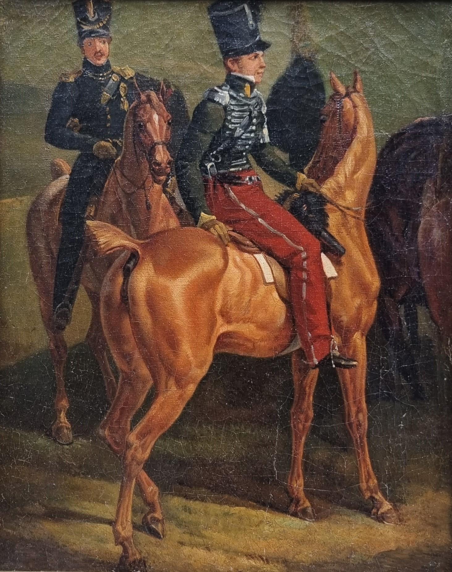 Quadro romantico francese 19° Circolo di Horace VERNET I cavalli degli Ussari in vendita 1
