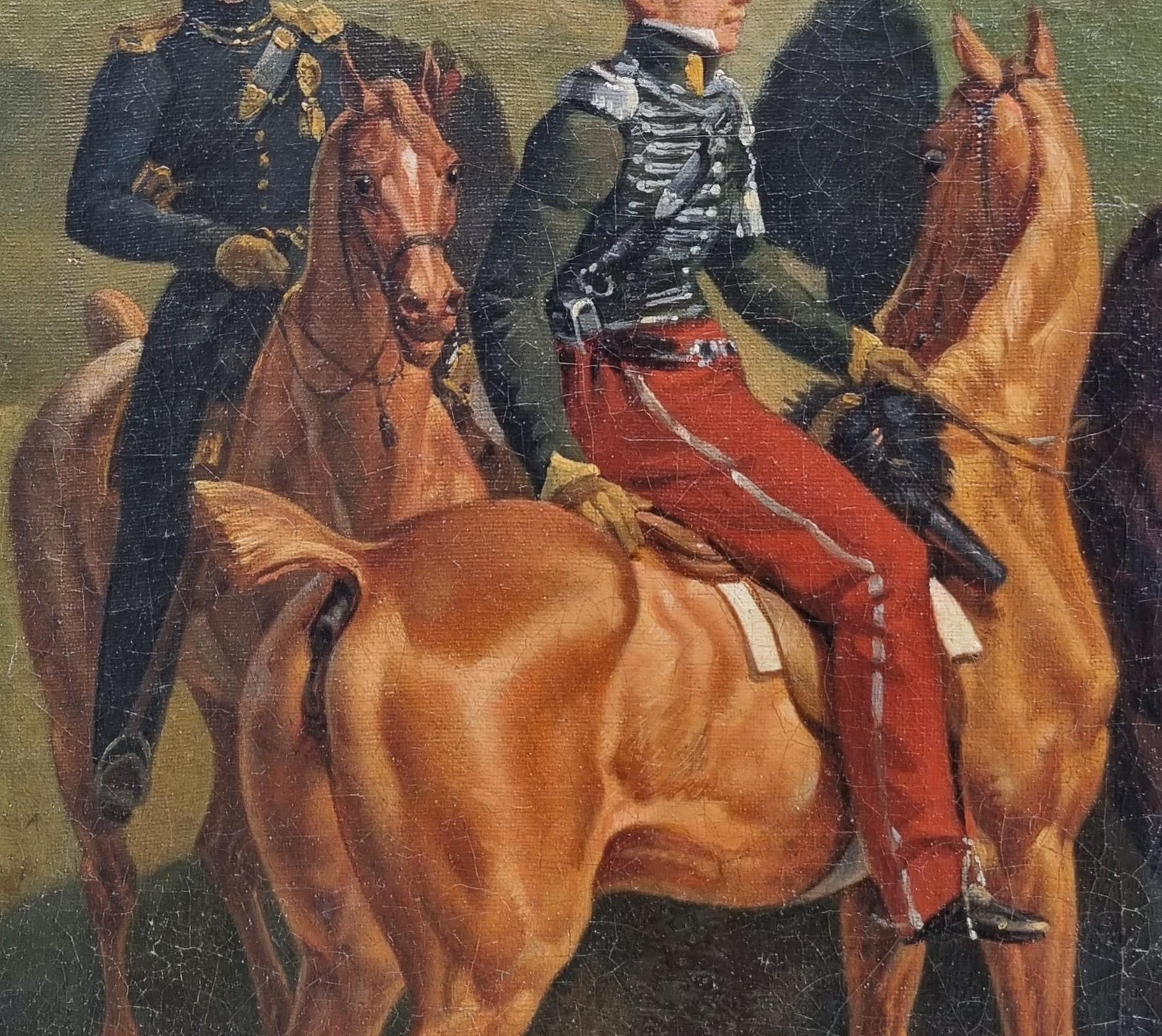 Quadro romantico francese 19° Circolo di Horace VERNET I cavalli degli Ussari in vendita 2