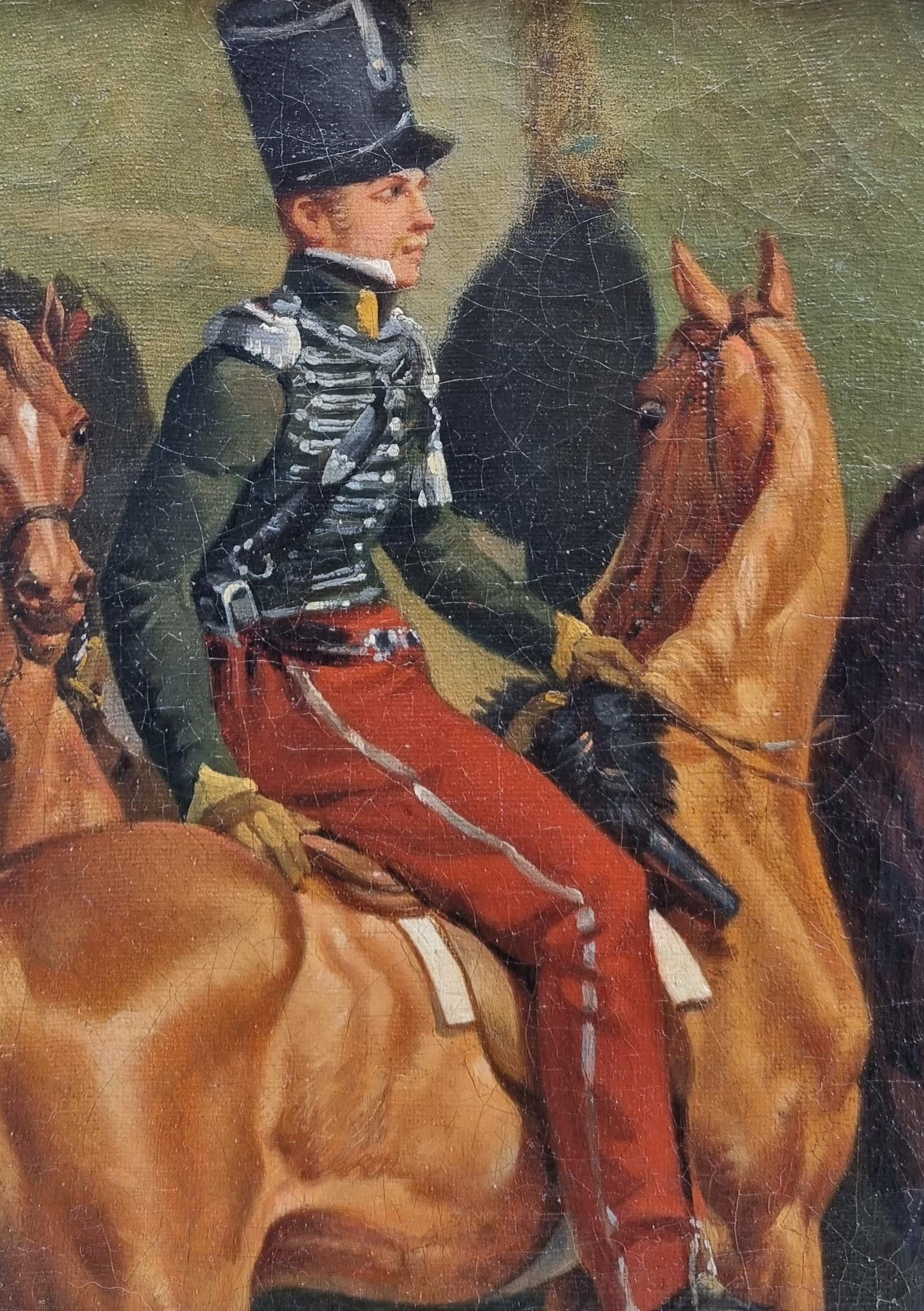 Quadro romantico francese 19° Circolo di Horace VERNET I cavalli degli Ussari in vendita 3
