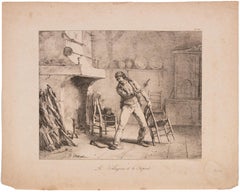 Le Villageois et le Serpent - Lithograph by Horace Vernet - 19th century