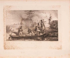 Skirmish on the River - Lithograph by Horace Vernet - 19th century