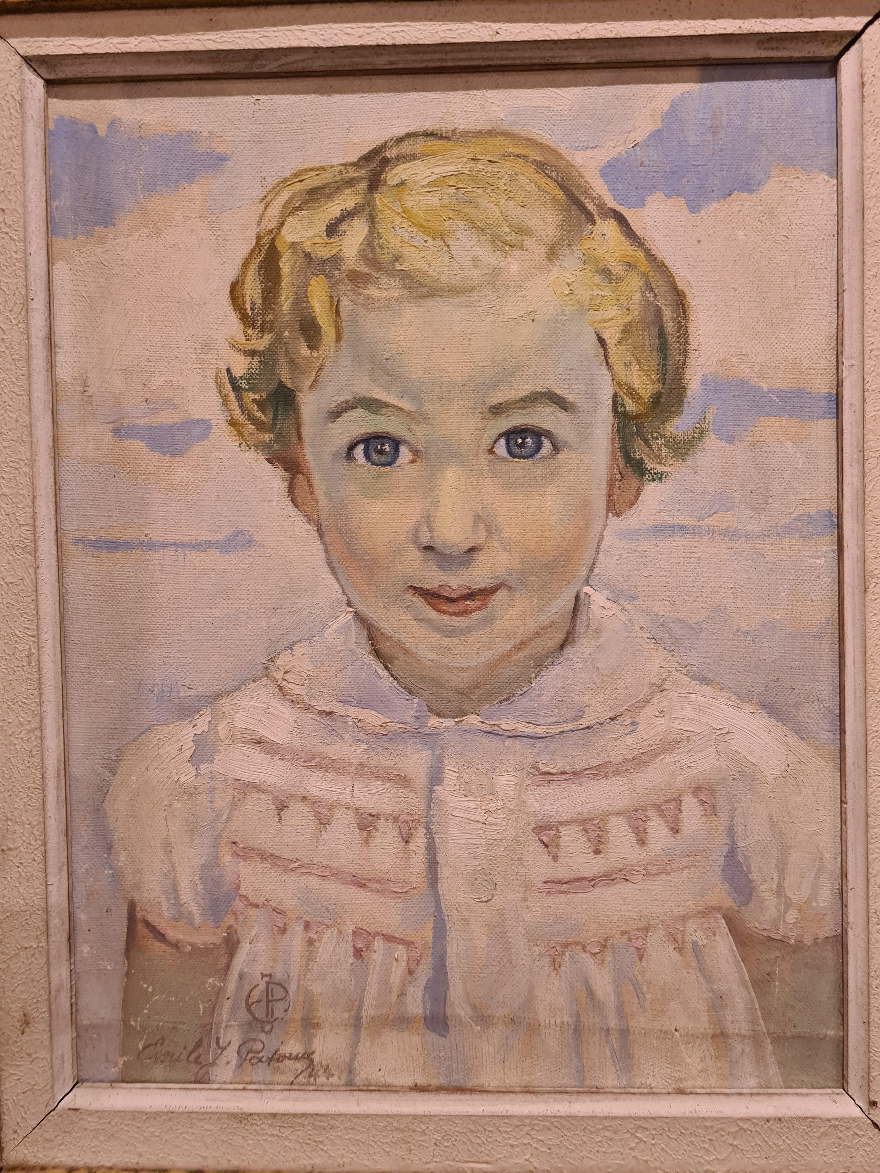 Alice, portrait post-impressionniste d'une jeune fille. - Painting de Emile Jean Patoux