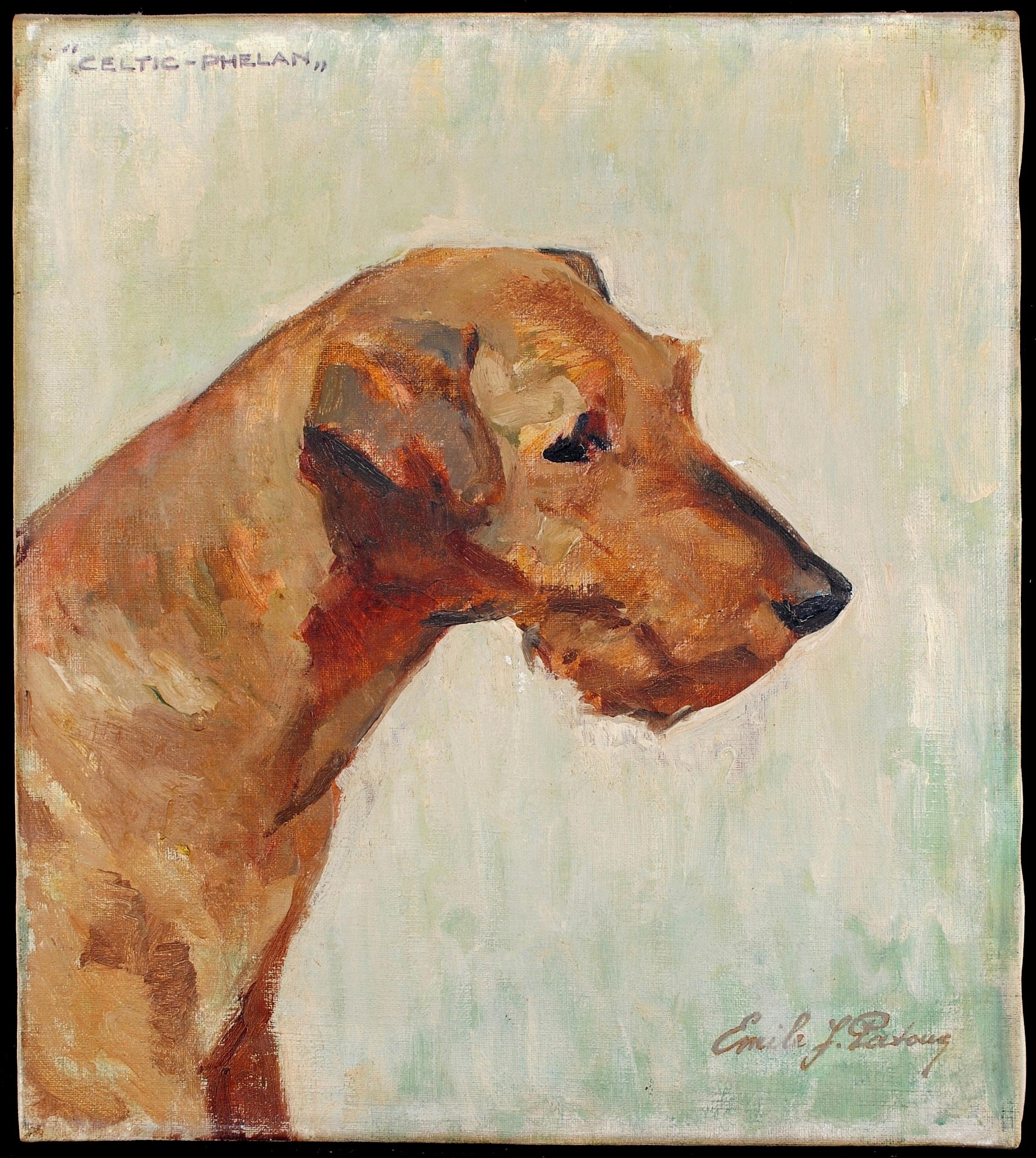 Celtic Phelan - Ritratto di Terrier Antico Cane Belga Olio su Tela - Painting di Emile Joseph Patoux