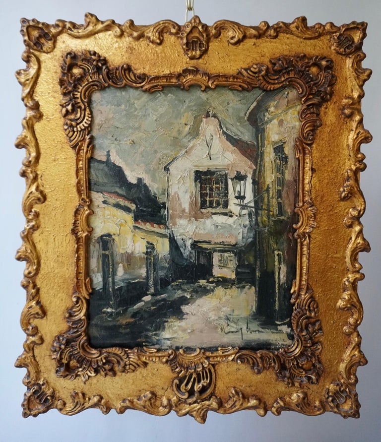 Mid-Century Modern Emile Lammers 20th Century Oil, Canvas Belgian Impressionist Cityscape Painting For Sale