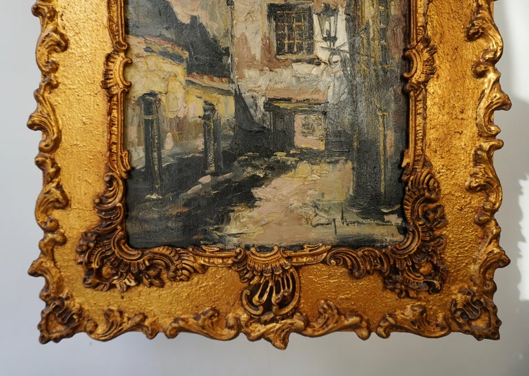Emile Lammers 20th Century Oil, Canvas Belgian Impressionist Cityscape Painting In Good Condition For Sale In Antwerp, BE