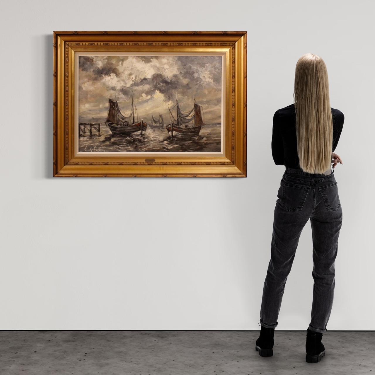 Emile Lammers 20th Century Oil on Canvas Belgian Impressionist Seascape Painting 3
