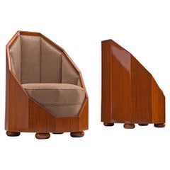 Emile Léon Bouchet Pair of Easy Chairs, Teak and Upholstery, Italy, circa 1925