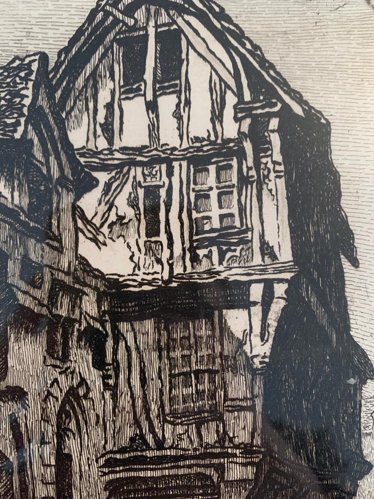 French Emile Leroi Engraving of a Street in Rouen For Sale