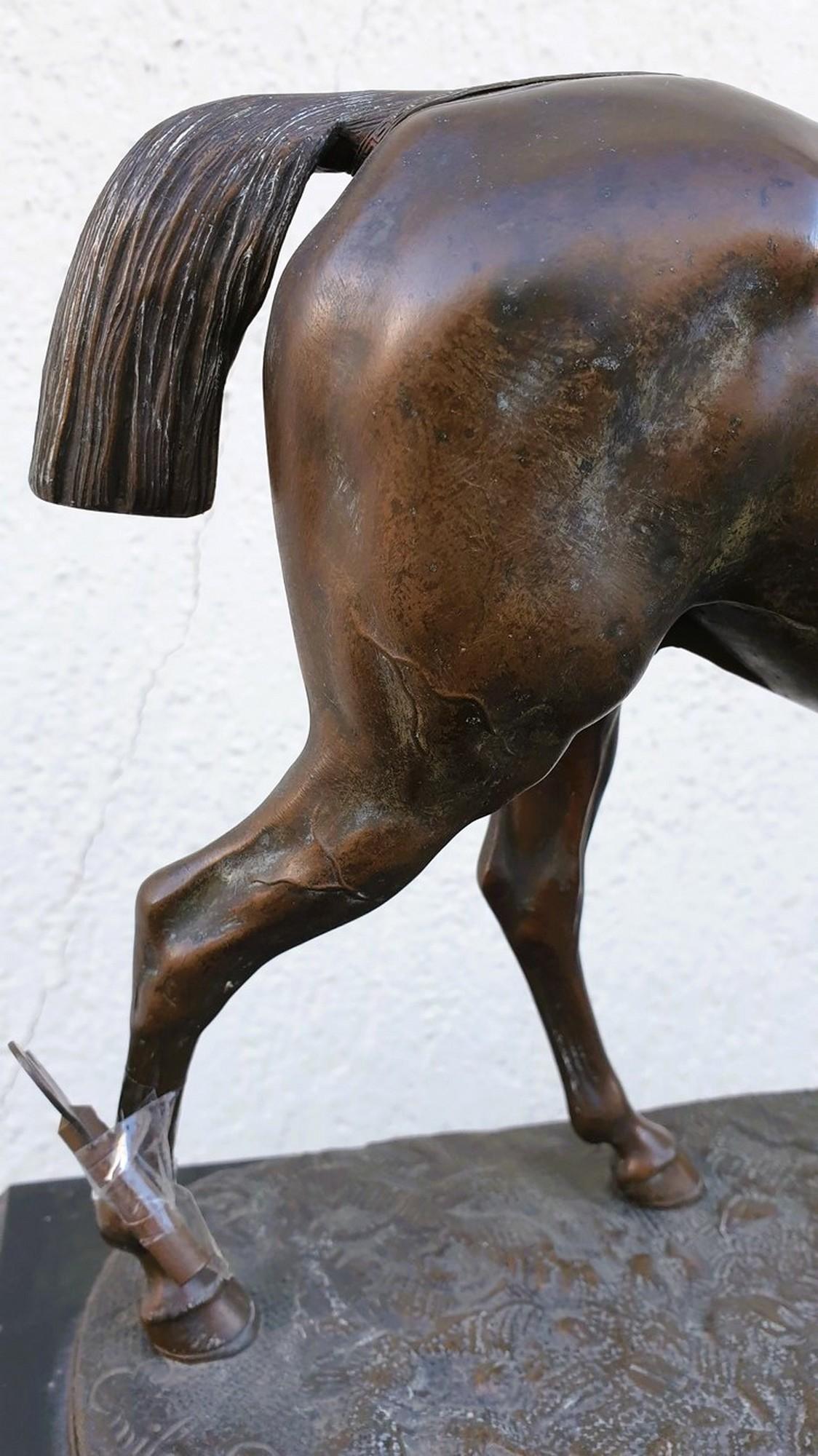Spelter Emile Loiseau, Horse Clock, 19th Century For Sale
