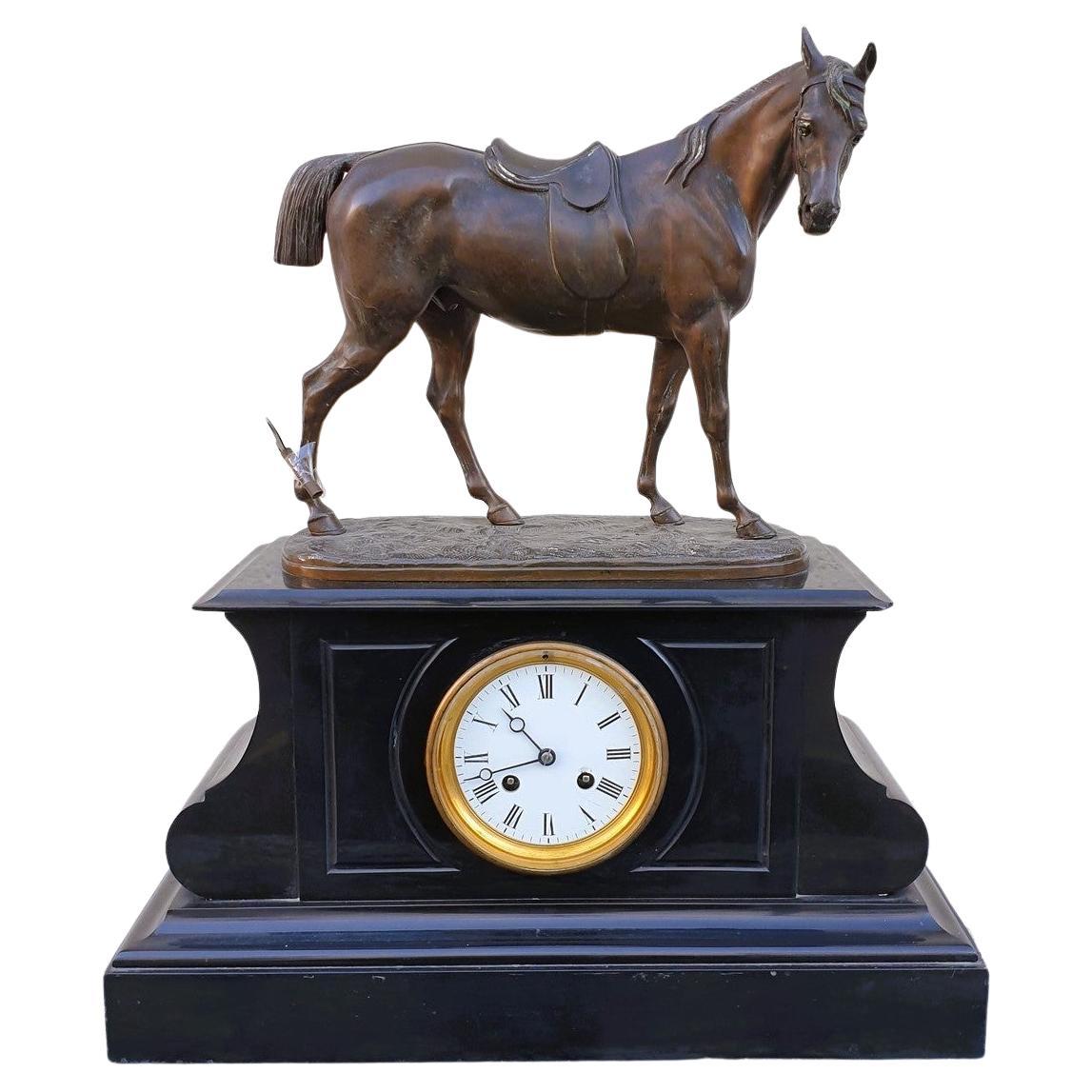 Emile Loiseau, Horse Clock, 19th Century For Sale