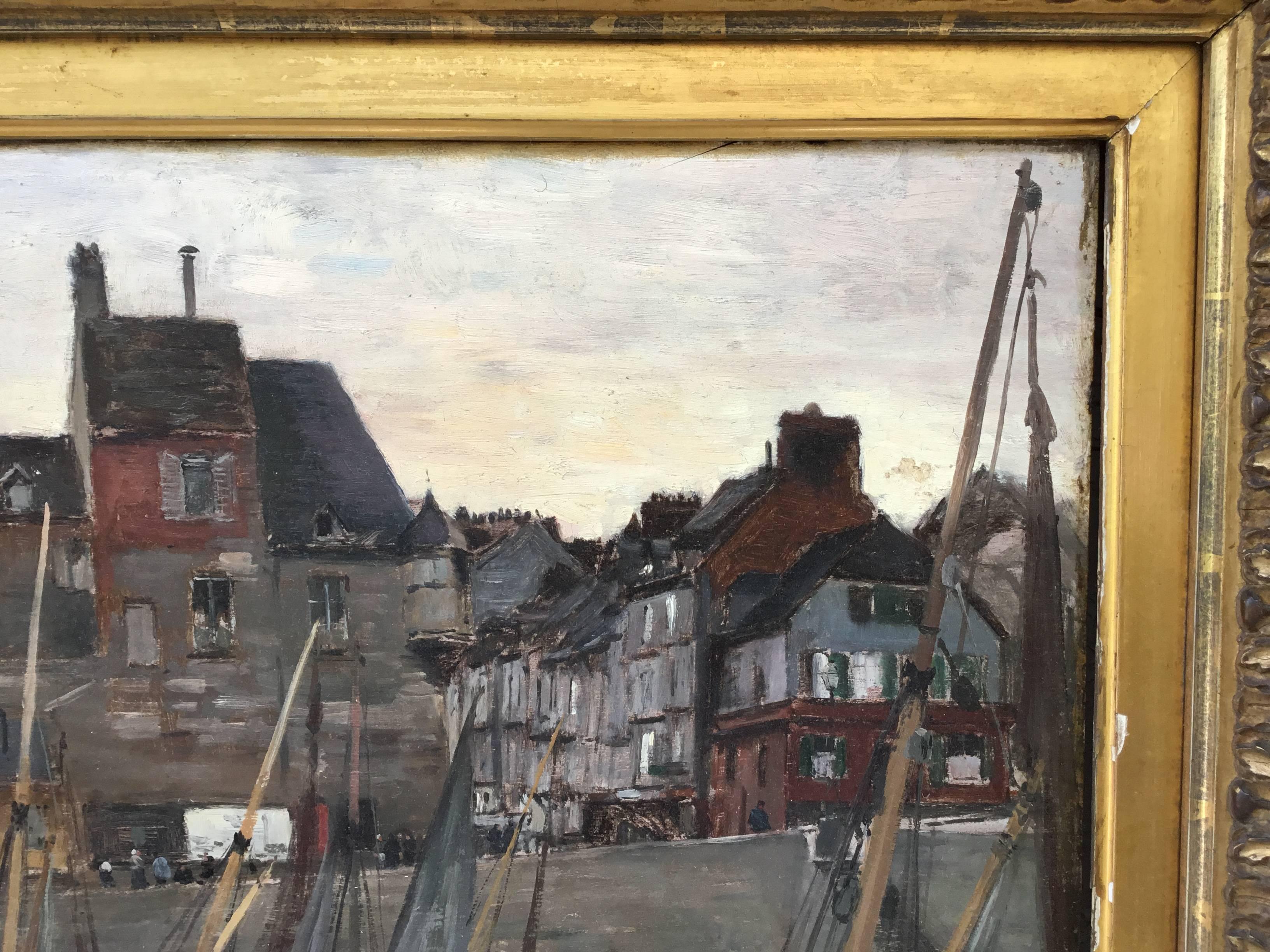 Peinture à l'huile sur bois de Emile Louis Mathon, Lieutenancy à Honfleur 1