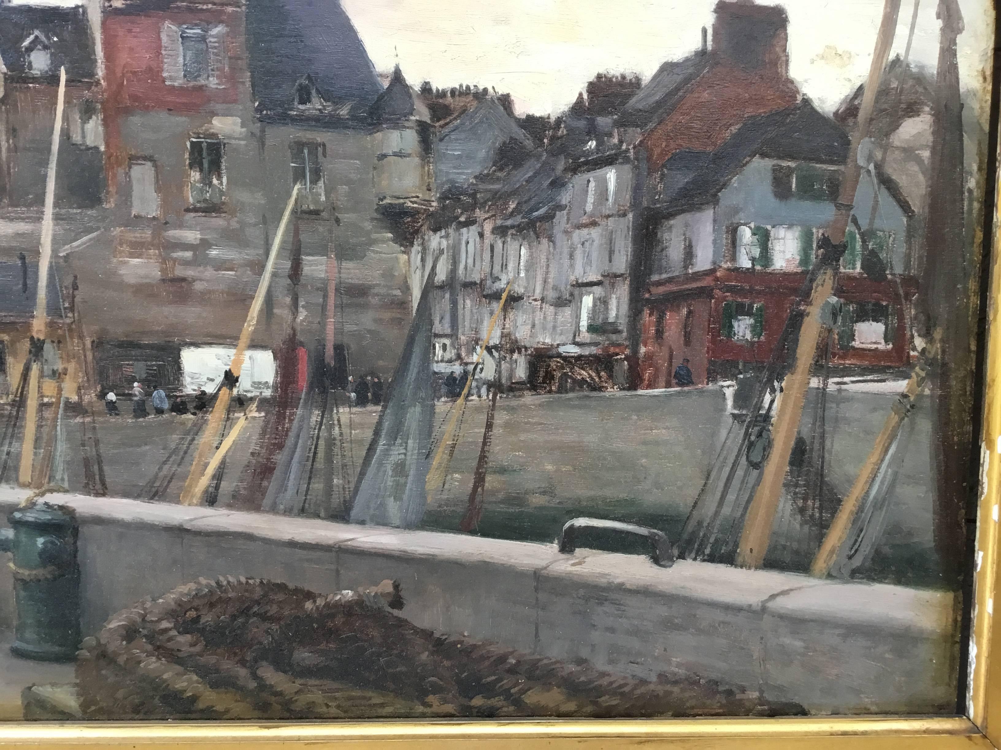 Emile Louis Mathon “The Lieutenancy at Honfleur” Oil Painting on Wood 1
